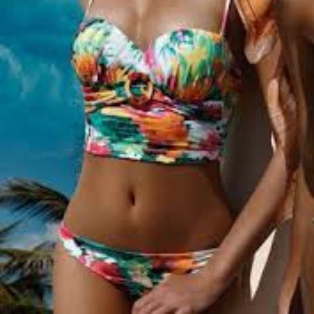 Maryan Mehlhorn Colorful Abstract Artze Exotic Boho Bikini Set Resort Preppy S12